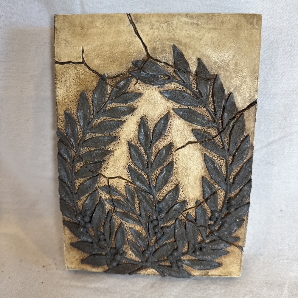 TUSCAN Leaves Memory Tile Block Textured plaque 6x 8" Wall Decor Hanging Art